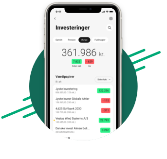 Smartphone der viser investering i Jyske Bank mobilbank Smartphone der viser investering i Jyske Bank mobilbank